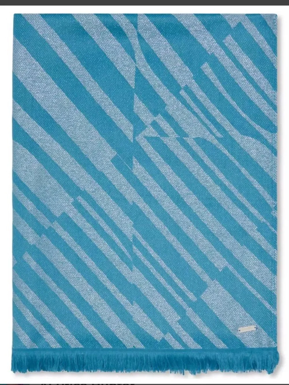 Calvin Klein Teal and Silver geometric Zebra-Stripe Wrap Scarf